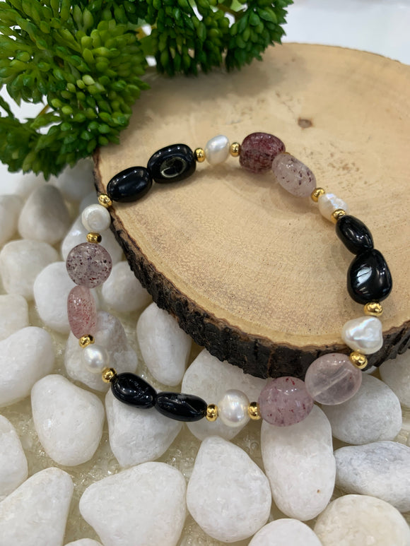Pulsera Elástica Cuarzo y Perlas