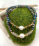 Pulsera una Perla Cristales en Doradas
